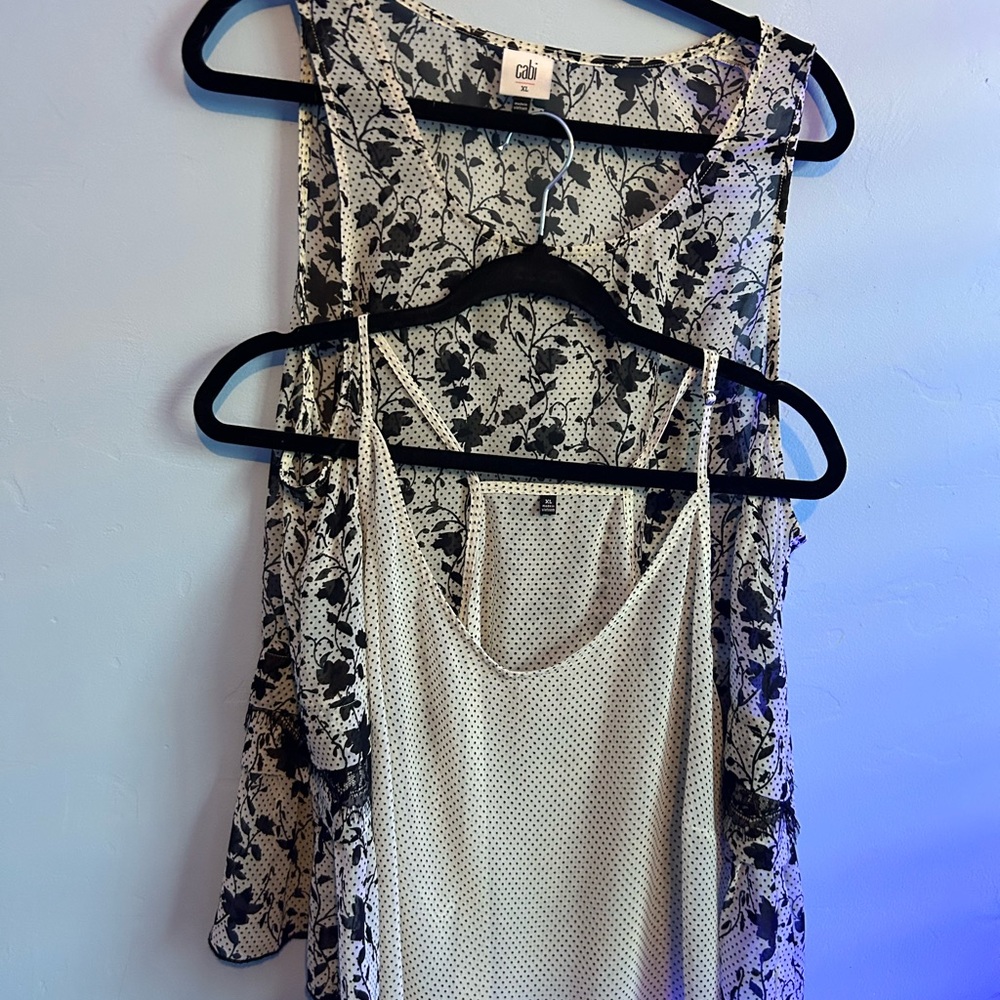 CAbi Black and White 2 piece tank and cami Floral